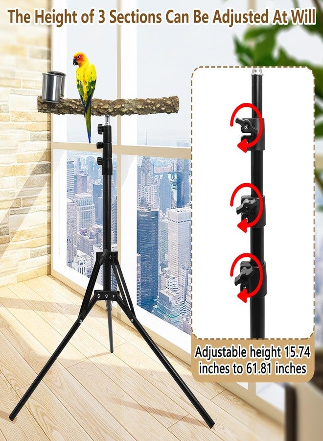 kathson 28-60inches Height Adjustable Bird Perch, Pepperwood Parrot Perch Stand with Feeding Cup, Multi-Purpose Bird Perches for Indoor and Outdoor Use, Designed for Small Medium Birds (3 PCS) - Image 4